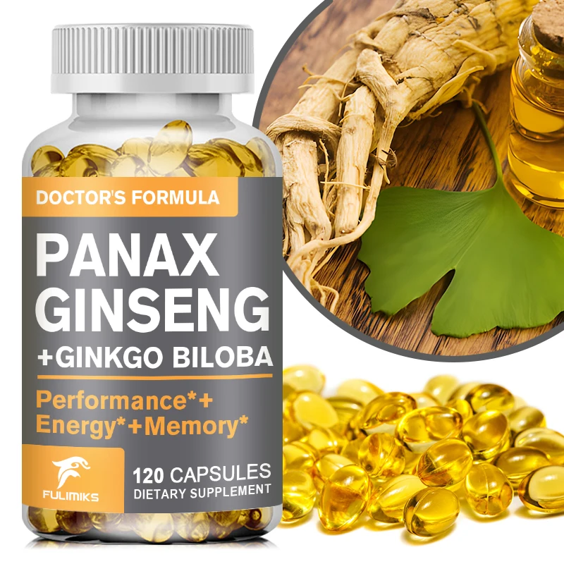 Korean Red Panax Ginseng Extract + Ginkgo Biloba + Ashwagandha Capsules Male Health Energy, Strenth Support Nutrition Supplement