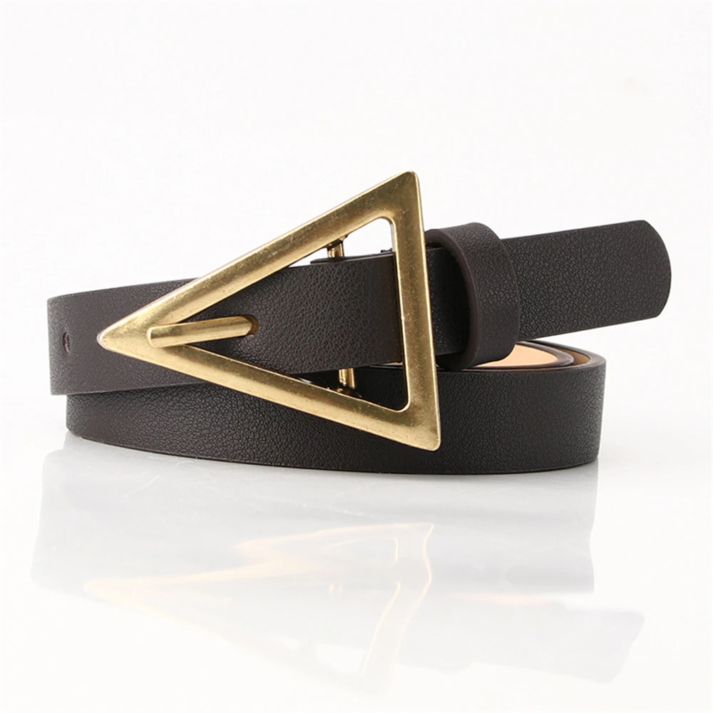 RAINIE SEAN Vintage Belt Women Leather Belt Triangle Buckle Thin Ladies Waist Belt Camel Black Navy Female Belt for Trousers