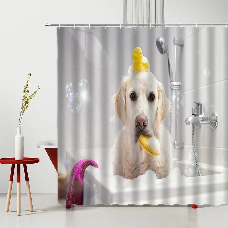 

FWM05 Занавеска для душа с забавными животными и крючками для купания, милая ванна для собак, мультяшный женский узор, моющаяся ванна из полиэстера, 6Hn$