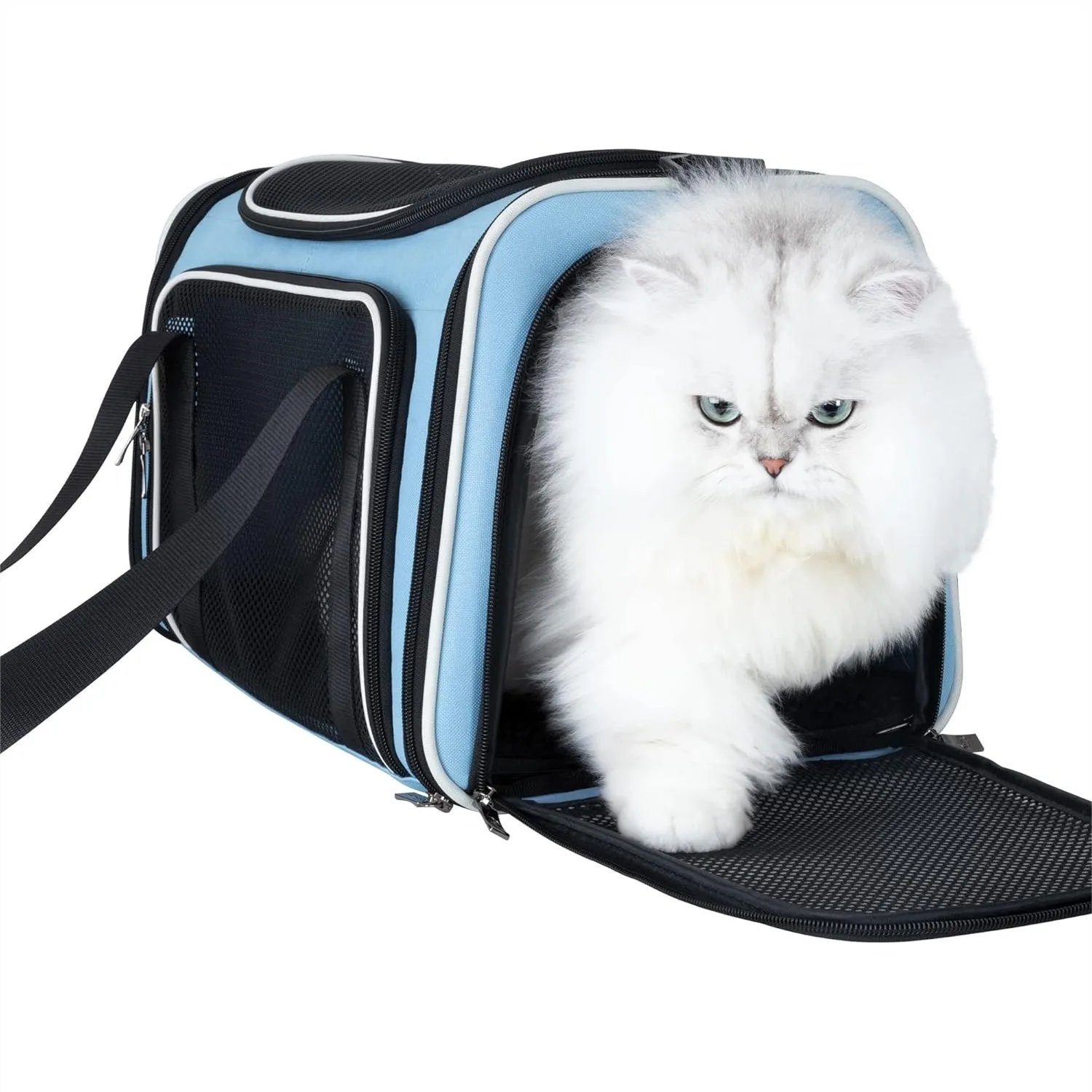 

Soft Cat Carrier for Stress-Free Vet Visits, 360 Mesh Visibility, Airline Approved, Top Loading, Lightweight 2.2 lbs