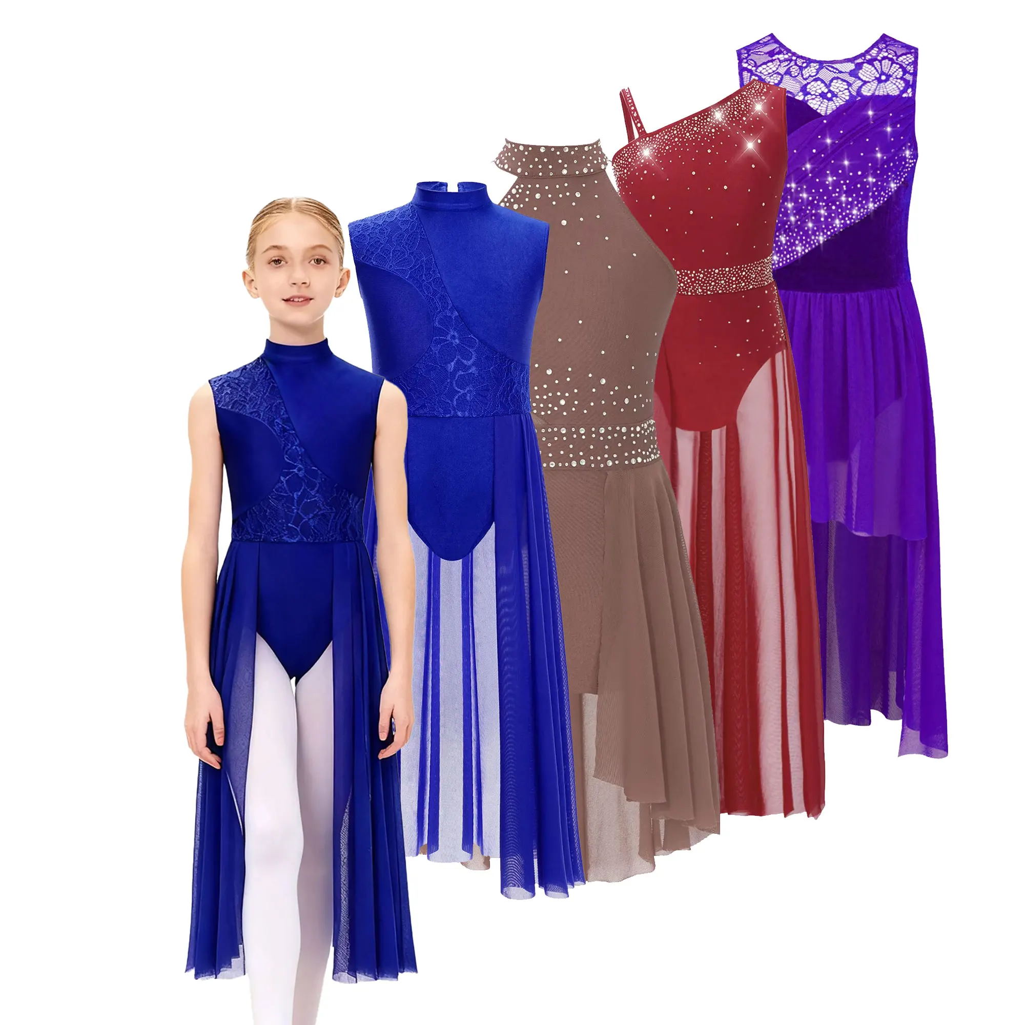 ชุดเต้นรำสำหรับเด็กผู้หญิง ชุดบัลเลต์ ชุดฟิกเกอร์สเก็ต ชุดยิมนาสติก ชุดลีโอตาร์ด ชุดนักบัลเลต์ ชุดแสดงบนเวที กระโปรงตาข่ายผ้าทูล