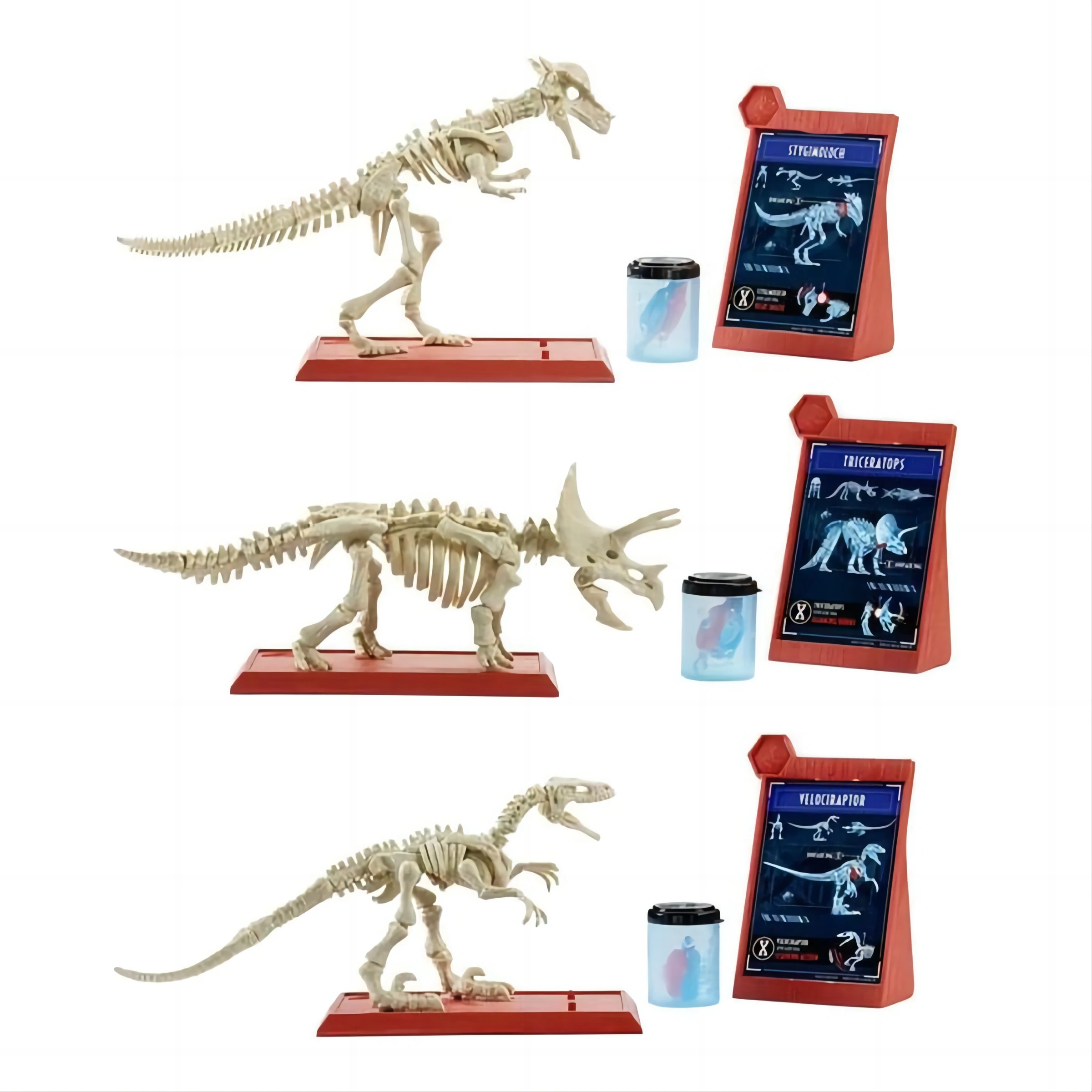 Mattel Jurassic World Fossil Strikers Velociraptor, Stygimoloch and Triceratops Figure FTF03 for Brithday\'s Gift