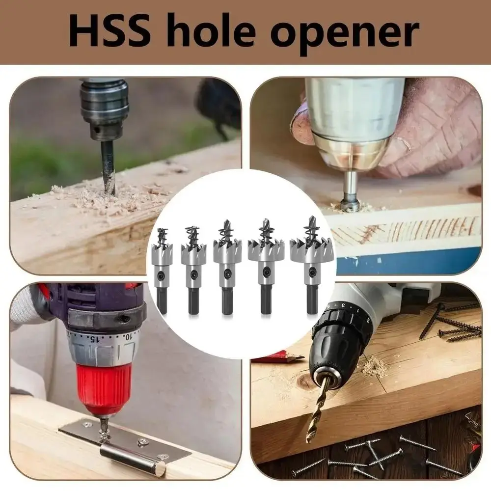 

High-Speed Steel Hole Opener Set Multi-Material Cutter Durable Design Drill Bit 16-30 mm Size Serration Kit