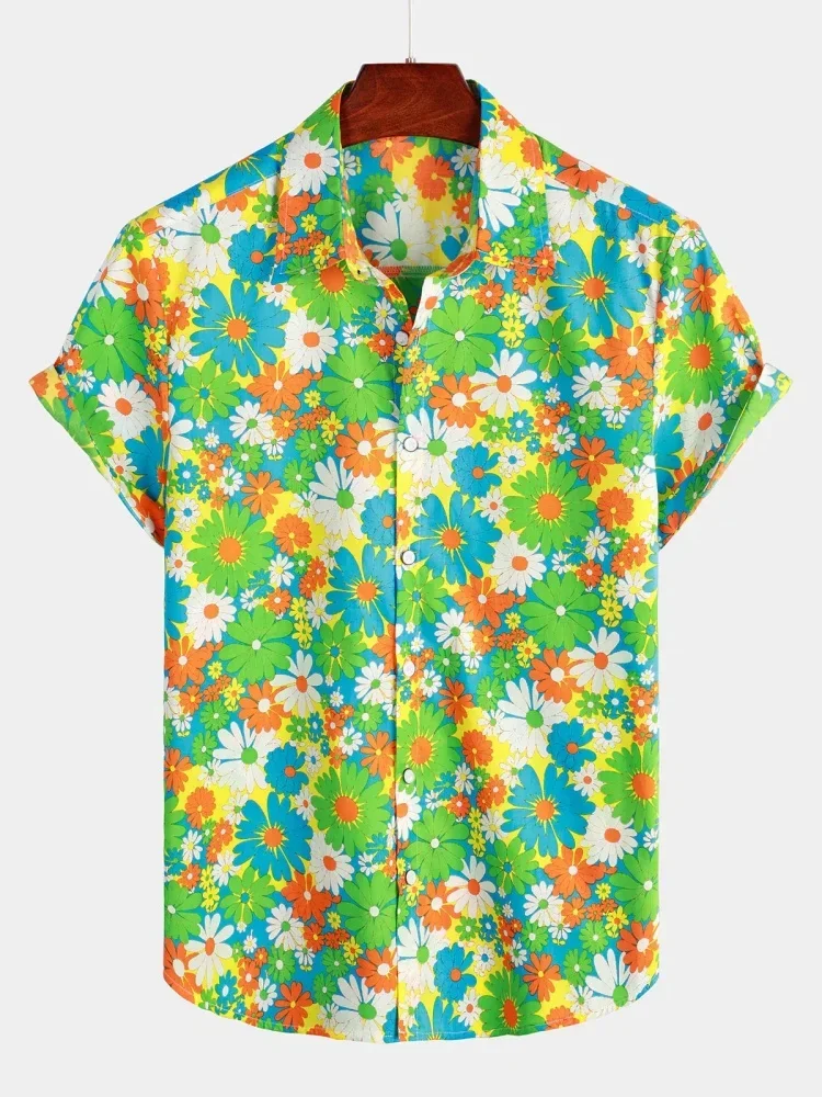 

New Fashion Flower 3D Printed Shirts For Women Summer Outdoor Casual Men's Short-sleeved Tees Men Clothing Lapel Oversized Tops