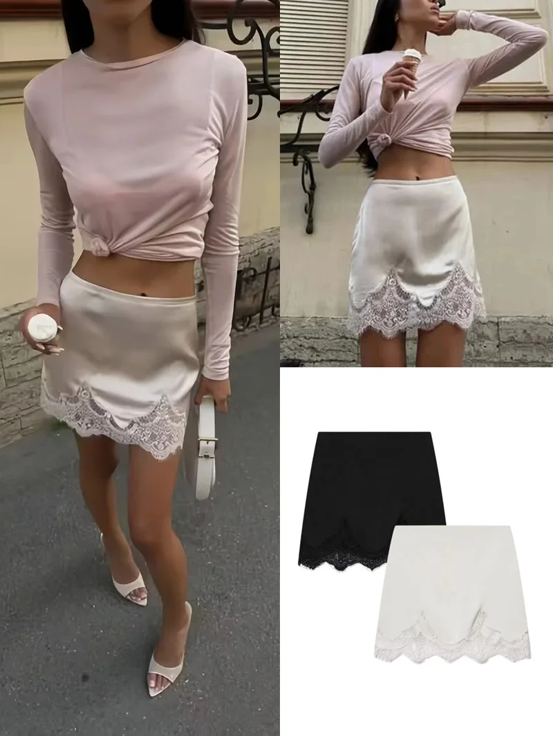 

Модная женская юбка-шорты с высокой талией, кружевными вставками, повседневная, для города и путешествий, с боковым разрезом, облегающая