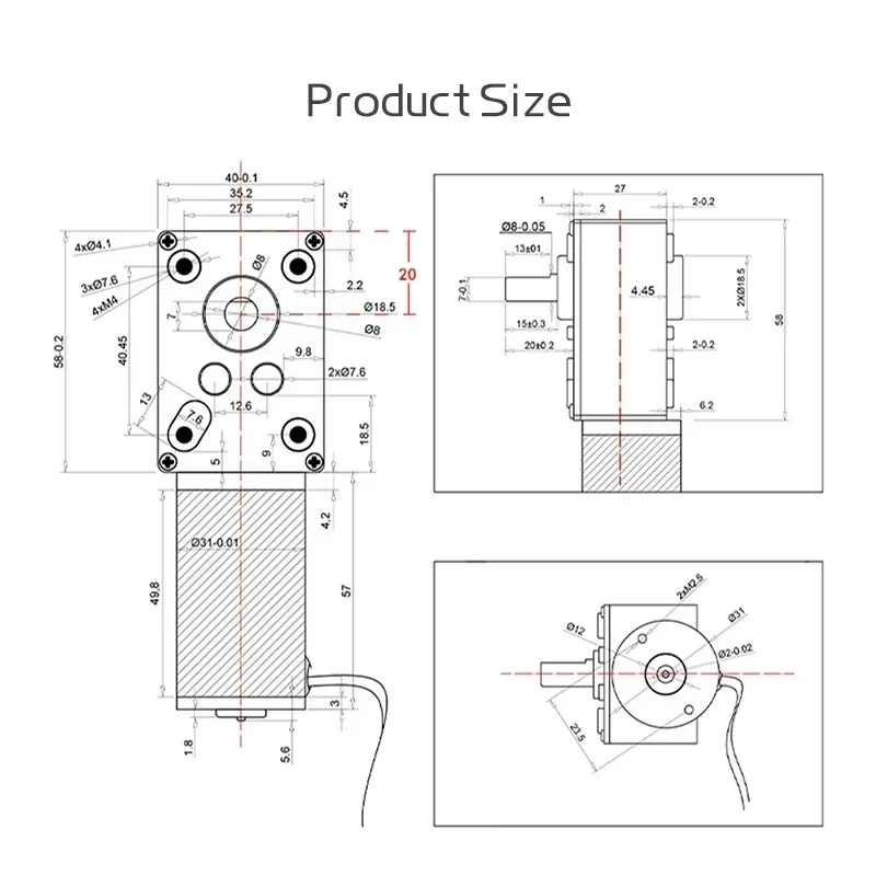 12V/24V 5840-31ZY worm gear DC double shaft, variable speed from 7RPM to 470RPM, self-locking in reverse and strong torque.