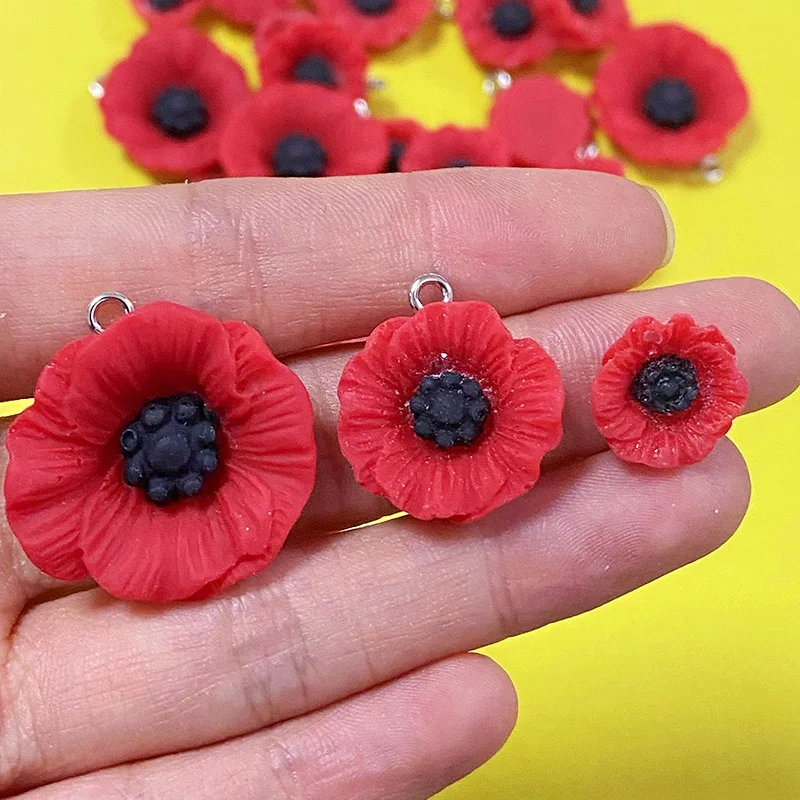 50 قطعة زهرة الخشخاش السلمية الراتنج السحر بالجملة 12/17/21 مللي متر الزهور قلادة DIY بها بنفسك لصنع المجوهرات القرط