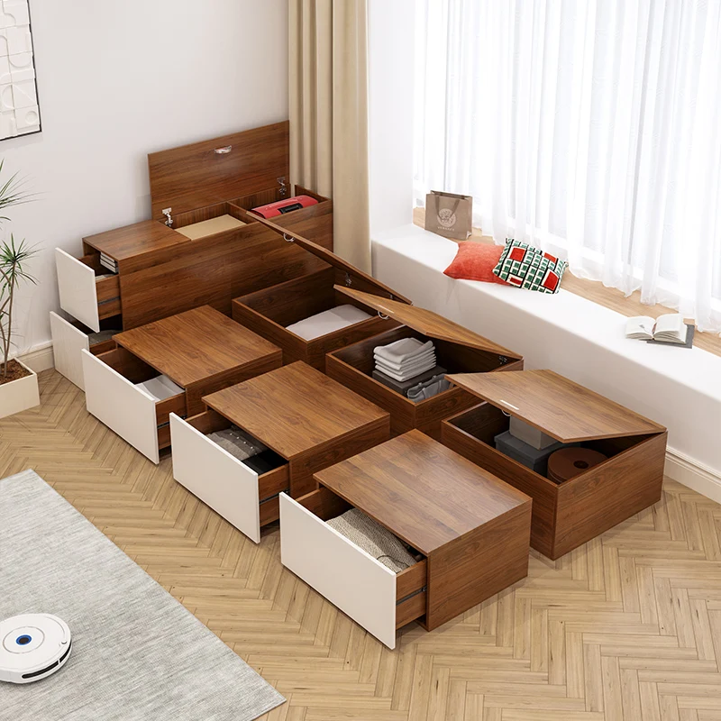 

Customized Japanese-style bedless tatami bed box storage bed small apartment bedroom floor bed wardrobe integrated combination