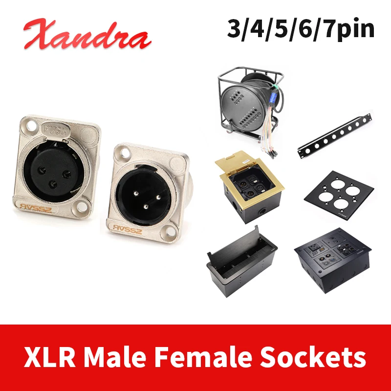 HF XLR 3/4/5/6/7pin Male/Female Amplifier Panel Mount Audio Microphone Jack Connector Silver Contact Metal Plug Socket Adapter