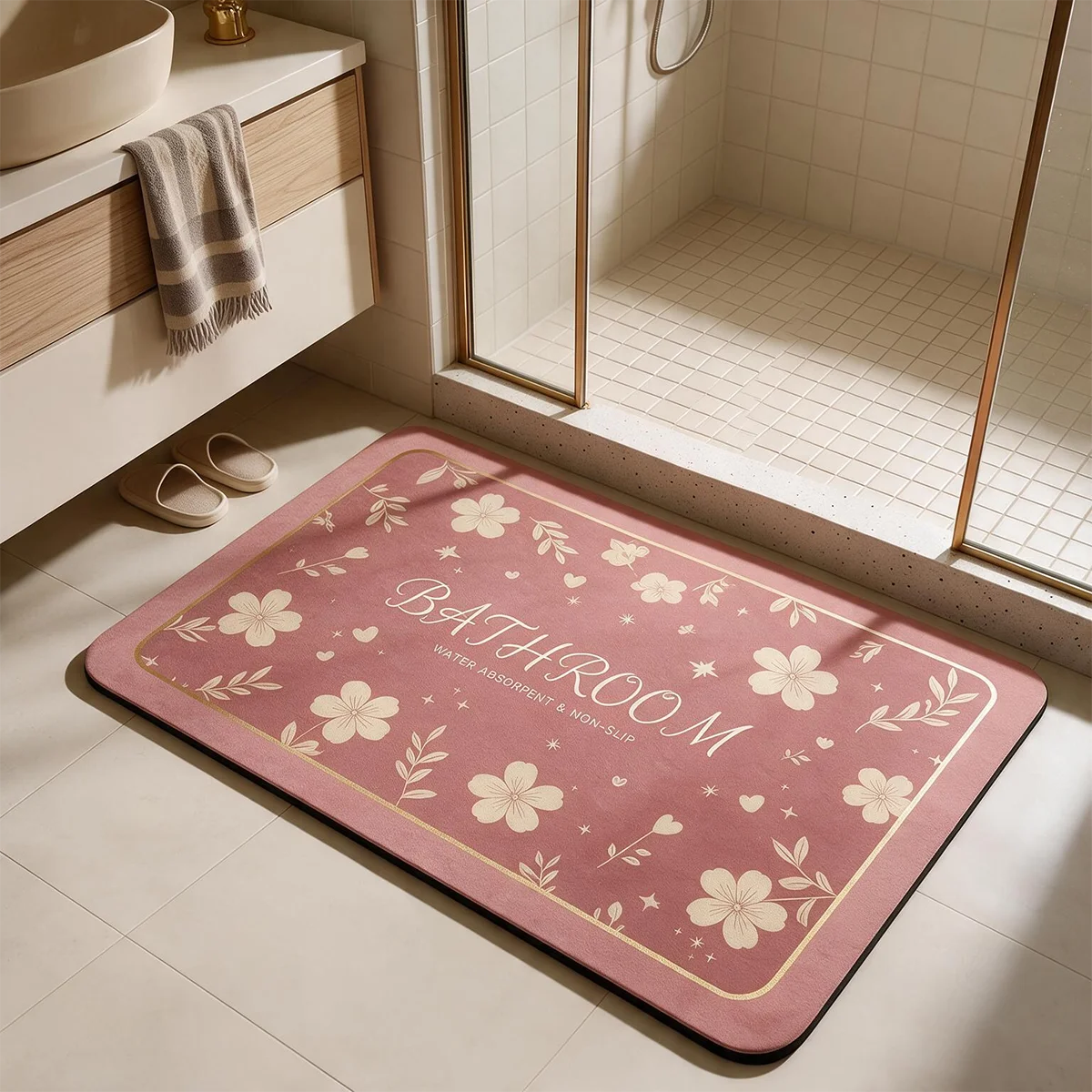 Tappetino da bagno quadrato in fango di diatomee con fondo in gomma, antiscivolo e assorbente, ideale per WC e ingressi.