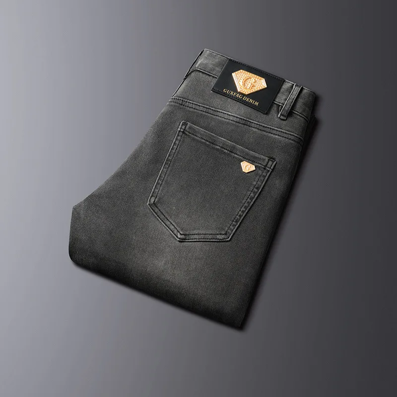 Pantalones vaqueros de negocios para hombre, Jeans de alta gama, sencillos y ligeros, de lujo, combinan con todo, ajustados, elásticos y rectos, novedad de primavera 2024