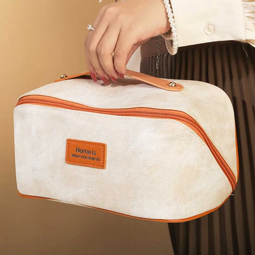 Новая джинсовая текстурированная косметичка большой емкости, дорожная сумка для туалетных принадлежностей, водонепроницаемый винтажный органайзер для макияжа, чехол на молнии