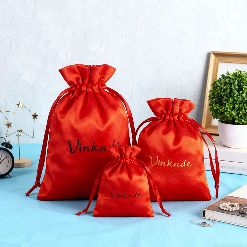 

50PC Custom Logo Jewelry Drawstring Gift Bag Silk Satin Wedding Christmas Gift Candy Packaging Pouch Necklace Cosmetic Organizer