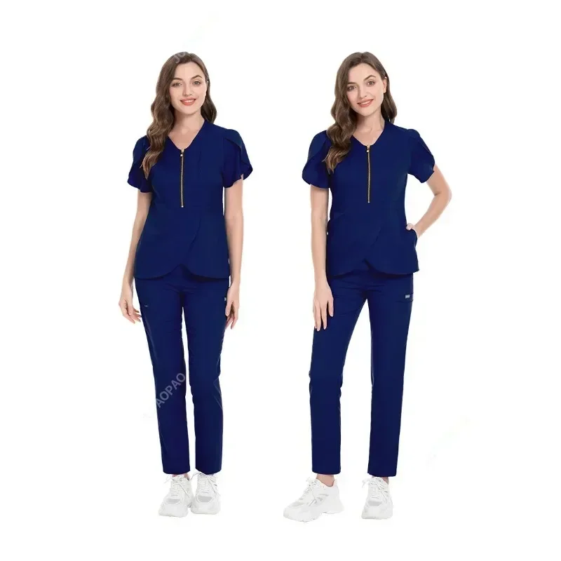 Women Wear Stylish Scrub Sets Fashion Medical Suits Hospital Uniform Tops Pant Beauty Salon Dental Clinic Workwear Clothes Set