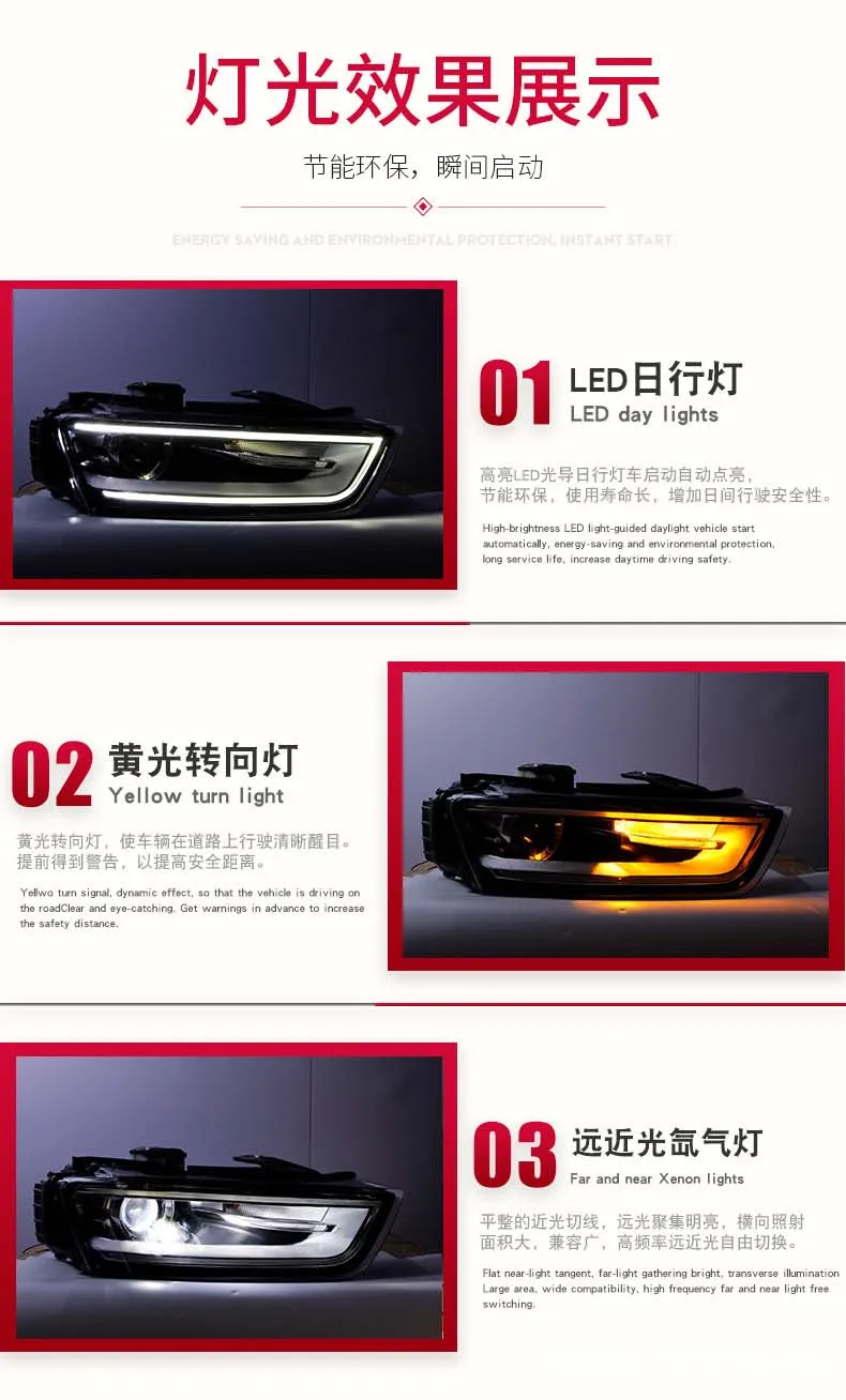 LED Headlights Assembly Dynamic Streamer Turn Signal Indicator For AUDI Q3 13-16 Front Lamp Lighting Accessoires Plug And Play