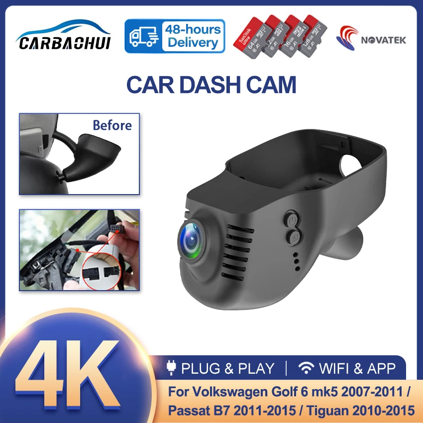 

4K 2160P Car Dash Cam For Volkswagen VW Passat B7 2011-2015 / Golf 6 mk5 2007-2011 / Tiguan 2010-2015, Car Dvr Camera Recorder