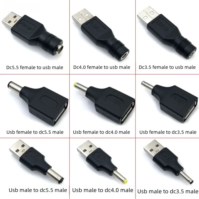 USBMale to Female AdapterDCMale Head3.5*1.35mm 4.0*1.5.5*2.1 2.5Power Supply Plug Charging