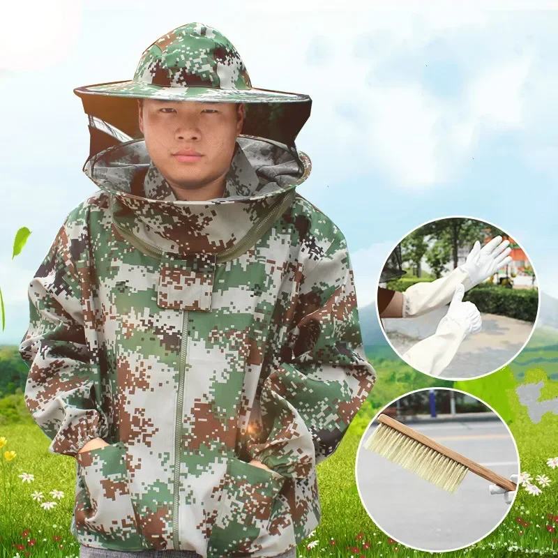 A 1PCS Bees Beekeeping Thickening Siamese Anti-Beef Full Package Beekeeper Protective Clothing Gloves Sweep Breathable Bee