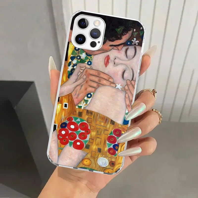 Kiss by Gustav Klimt Desig Phone Case for Iphone 16 15 14 13 12 Mini 11 Pro Max X XS XR 7 Plus 8 SE 2020 Soft Funda Print Shell