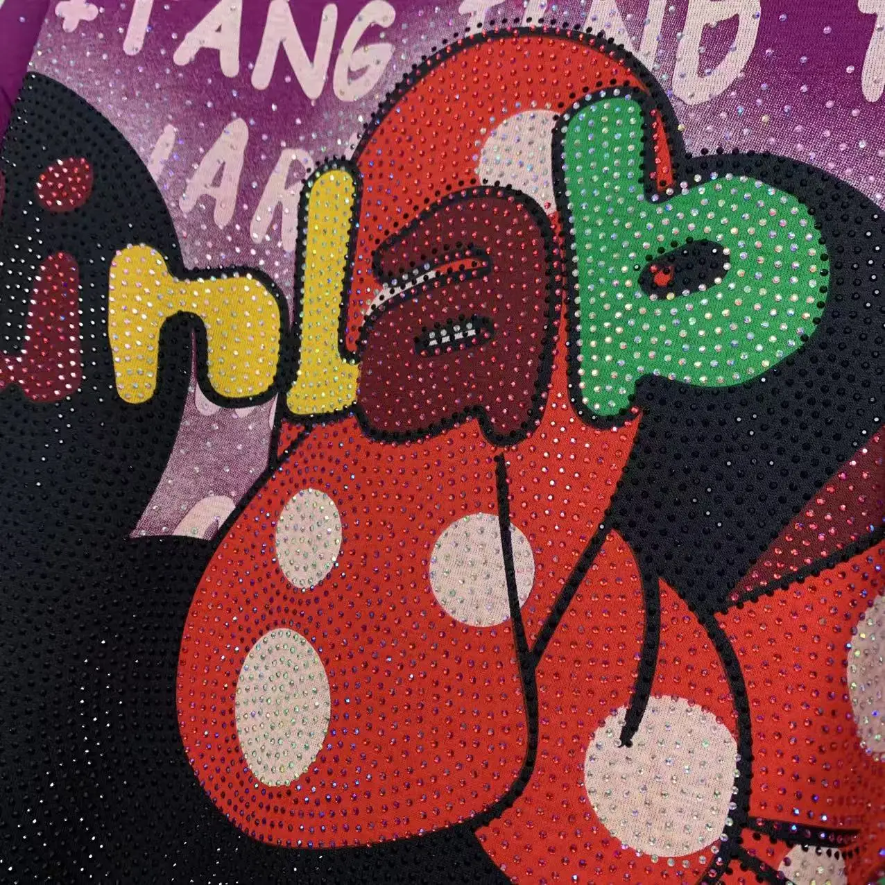 Age-Reducing Oversized Short Sleeves T-shirt Top Autumn Winter New Fashion Heavy Industry Full Diamond Cartoon Mid-Length Tees