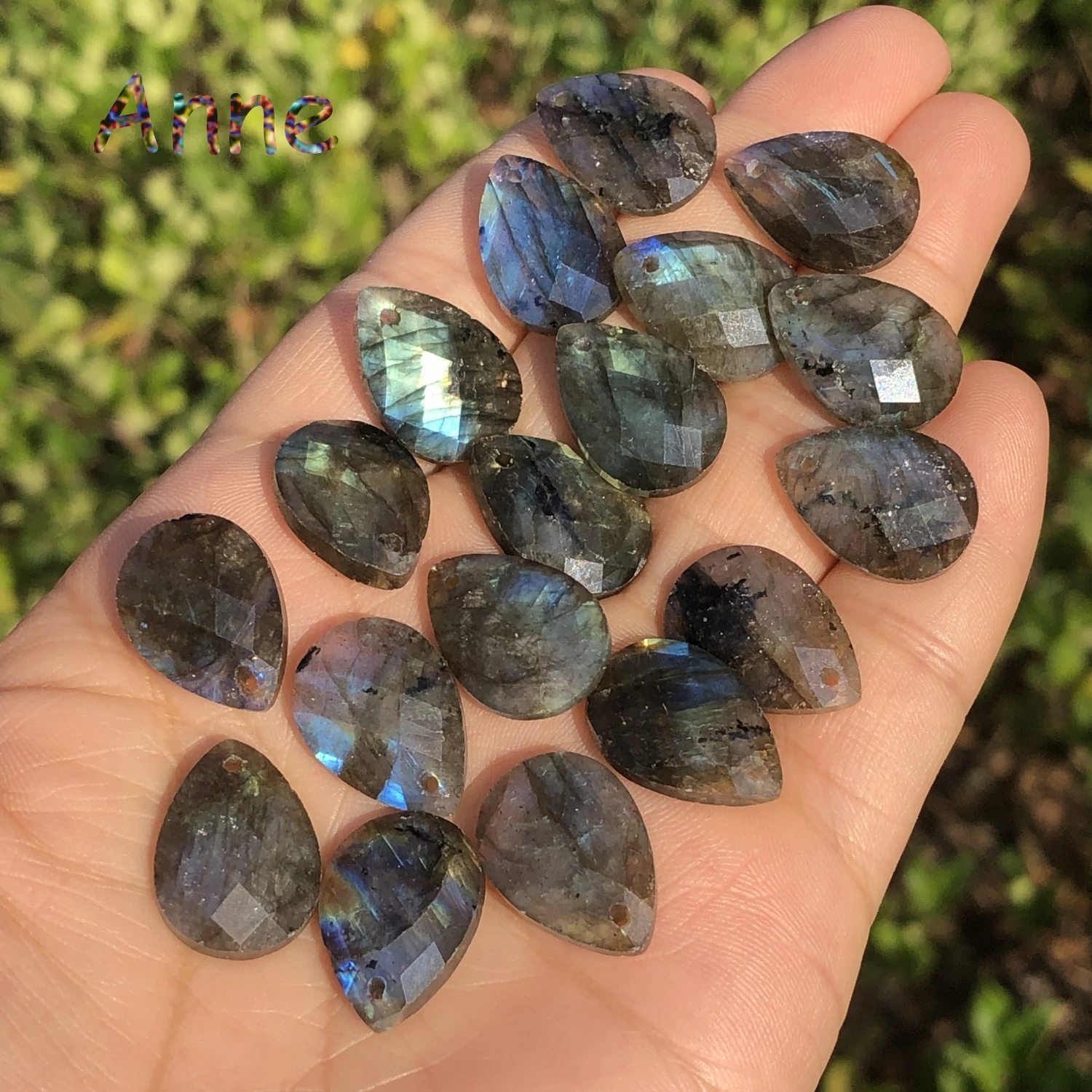 13x18mm Natural Faceted 100% Black Labradorite Stone Drop Shape Pendant Loose Beads For Jewelry Making DIY Healing Necklace