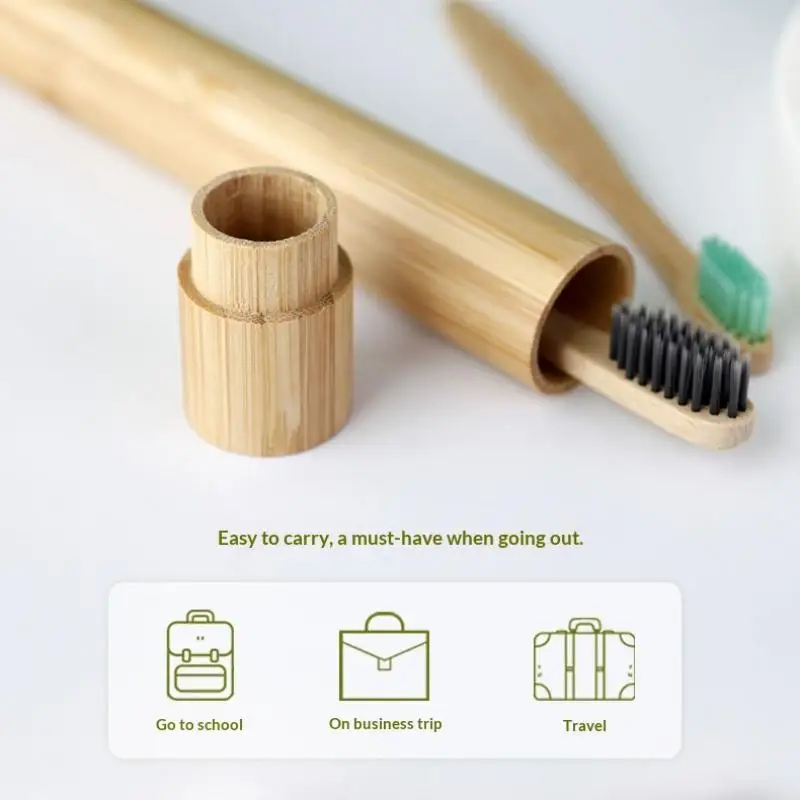 Non-Toxic Empty Bamboo Toothbrush Tube & Tea Bottle Waterproof Portable Travel Toothbrush Storage Case for Backpacking