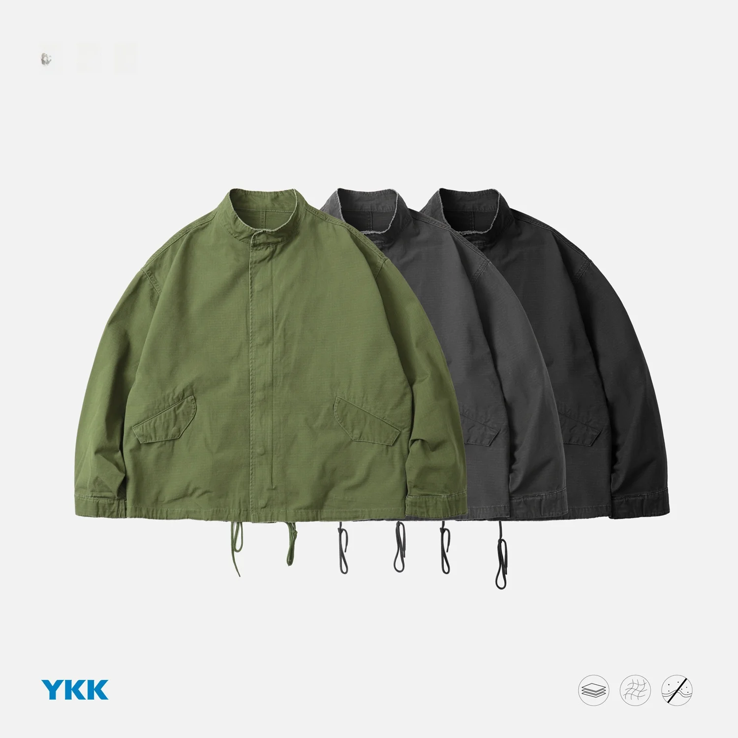 Men's Loose Fit Short Washed Jacket Tear Resistant Stand Collar Workwear Coat Youth Fashion Autumn Collection Chinese Brand
