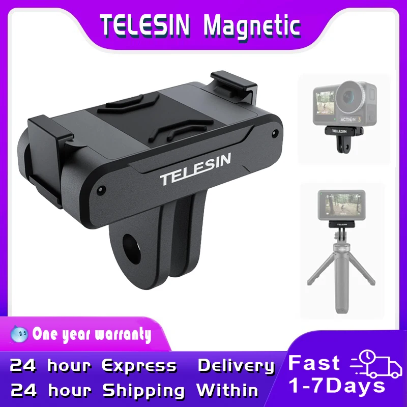 TELESIN For DJI Action 3 4 camera Accessories Magnetic Two Claw Adapter 1/4 Thread Universal Port Metal Buckle Bouble Firm