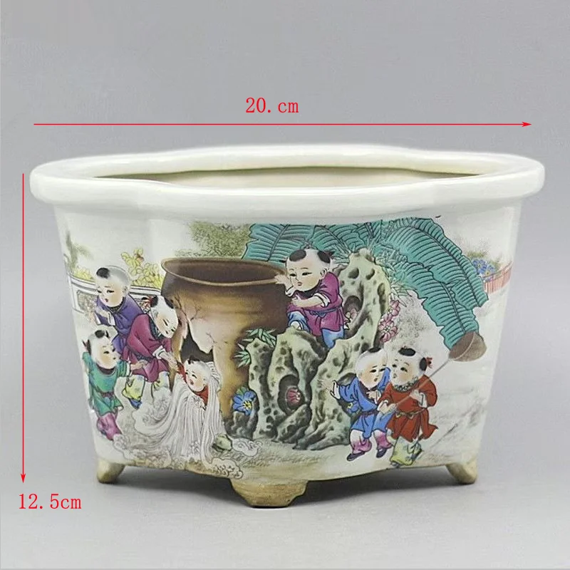 Qing-dynastie Twaalf Gouden Haarspelden Poederkleur Succulent Keramische Bloempot Antiek Porselein Collectie Thuis Kamerdecoratie