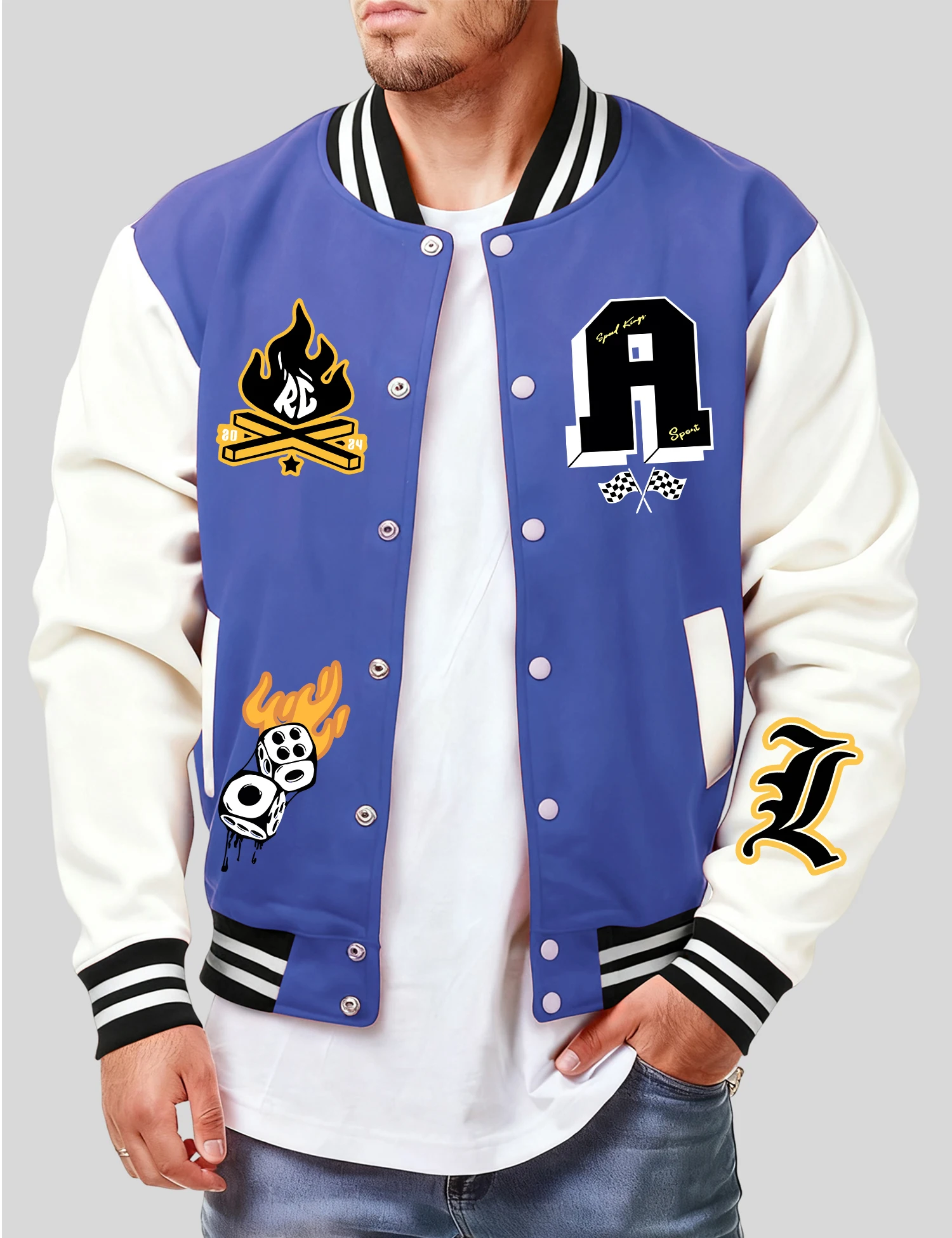 

Hold A Relaxing Exercise Here Design Men Baseball Jackets Fashion Casual Coats Fleece Button Jersey Hot Sale loose Clothes