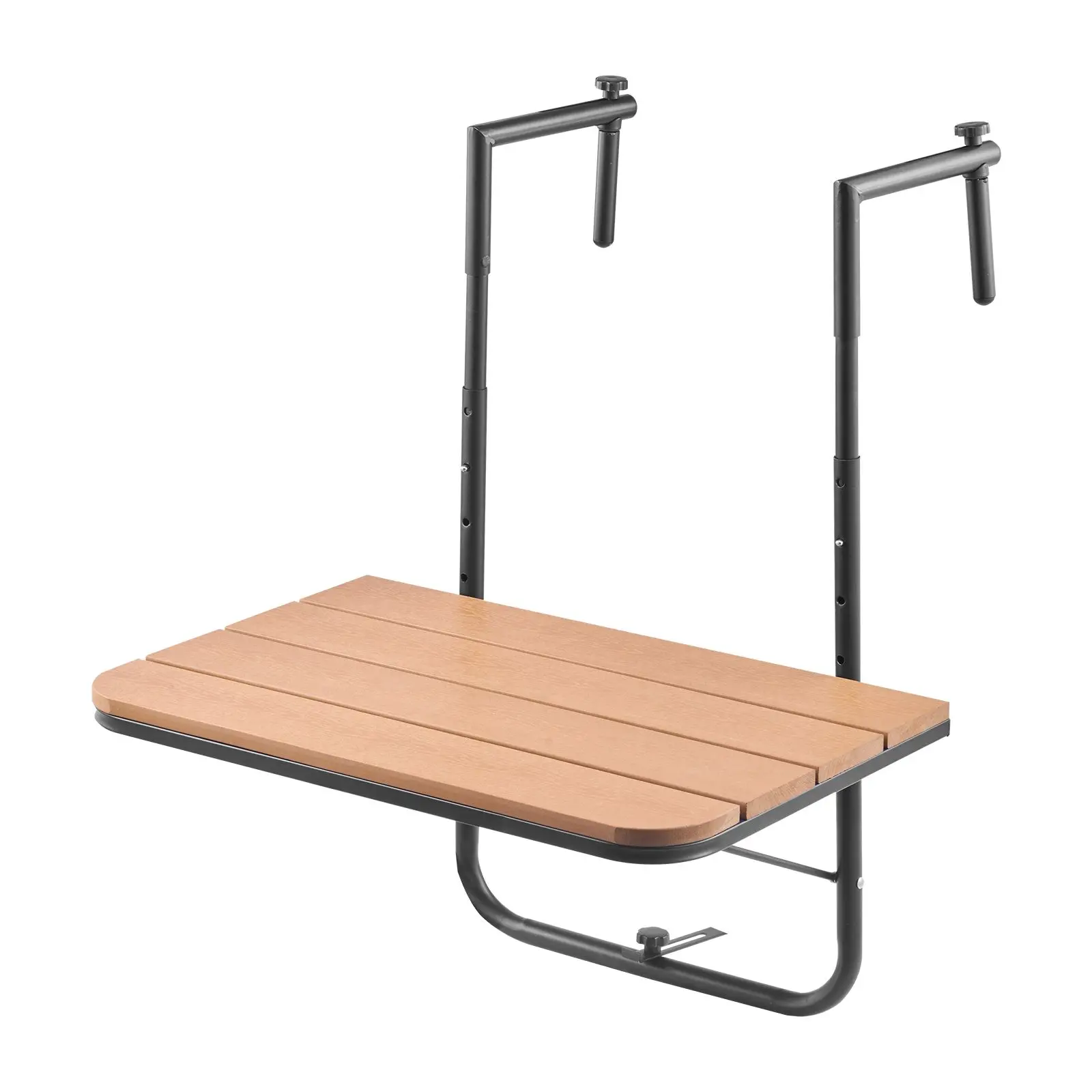 Balcony Hanging Table, 25 x 24 in Folding Balcony Railing Table, Outdoor Balcony Bar Table for Railings, 4-Level Adjustable, Fit Railing from 1" to 8.27", Serving Table for Patio & Deck