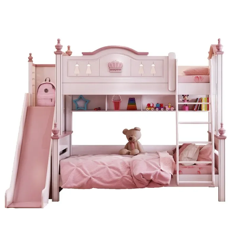 children bed modern pink princess bed kids bunk beds double Girls Bedroom Furniture Wooden American Style