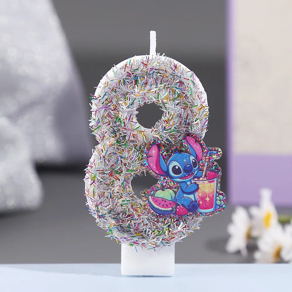 

Stitch Number Cake Decorating Candle DIY Glitter Birthday Candles Digital Candle Cake Topper Birthday Party Anniversary Cake