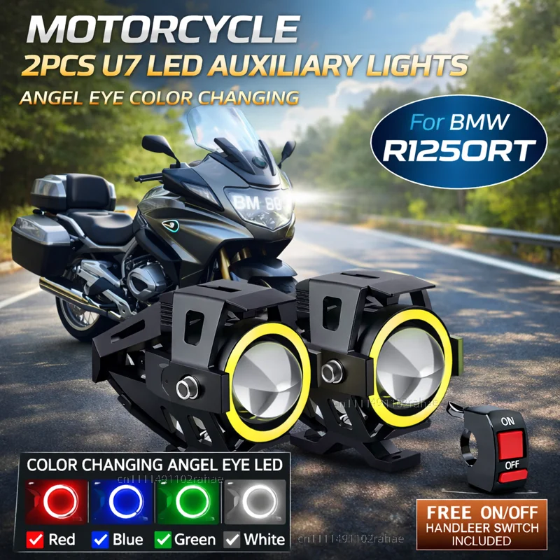 Waterproof Motorcycle LED Headlight 3000LMW U7 Motorbike LED Driving Fog Spot Light with Switch For BMW R1250RT R1250 RT R