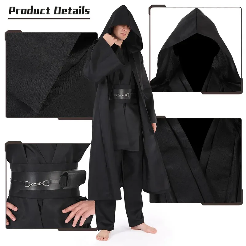 DY20คาเฟเล่ฮาโลวีนเสื้อคลุมชุดคอสเพลย์ชุดอัศวินเจไดสีน้ำตาลสีขาวเสื้อคลุมมีฮู้ดโอบี วันสีดำคอสเพลย์เครื่องแต่งกายสำหรับผู้ใหญ่