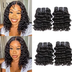 Uniky-Bundles de cheveux brésiliens Remy Deep Wave, Extensions de cheveux humains, Court, Bouclé, Noir naturel, Pas cher, 3 Bundles