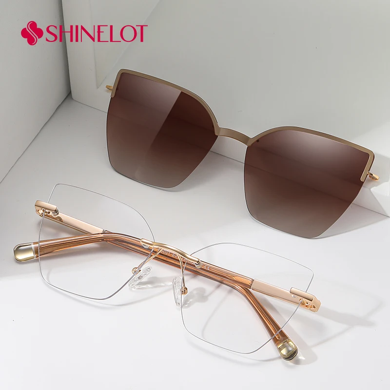85001 Hot Sale Clip on Sunglasses Polarized Magnetic Sun Glasses Female Shades Eye Protection Rimless Eyewear