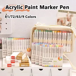 81/72/63/9 Colors Acrylic Paint Marker Pens DIY Drawing for Rock Painting Ceramic Glass Fabric DIY Card Art Supplies Stationery