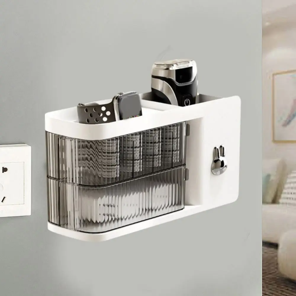 

Wall-Mounted Data Cable Storage Box Rotatable Dustproof Cosmetic Storage Box Large Capacity with Compartments Desktop Shelves