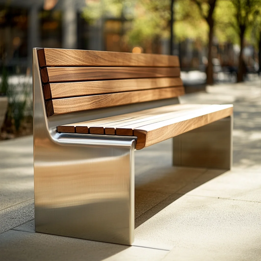 *Customized Outdoor Patio Park Simple Durable Wood Stainless Steel Outdoor Bench