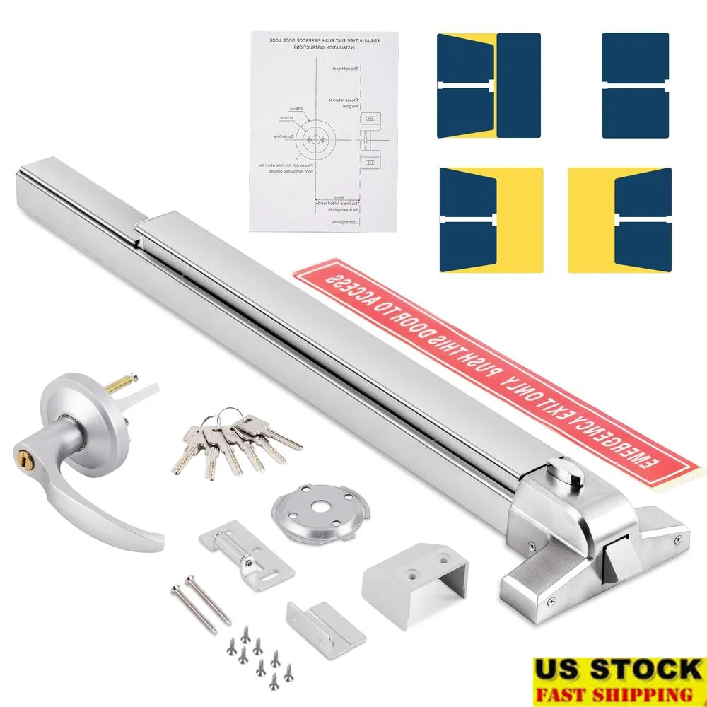 Emergency Exit Device 31.5IN Stainless Steel Panic Bars Commercial Exit Device with Exterior Lever and 6 Keys Hotels Shopping