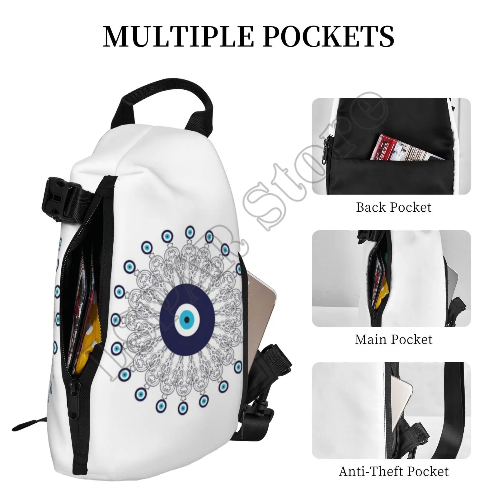 Greek Amulet  Evil Eye Lucky Charm Sling Modern Chest Bag Hiking Running Sling Bag School Graphic Crossbody Bags Backpack Hiking