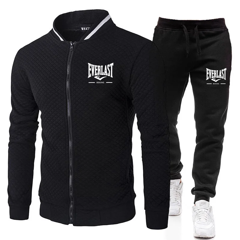 EVERLAST BOXING SpringandAutumn Men's Fashion Street Stand up Collar Set Jacket, Outdoor Casual Pocket Zipper Men's Baseball Set