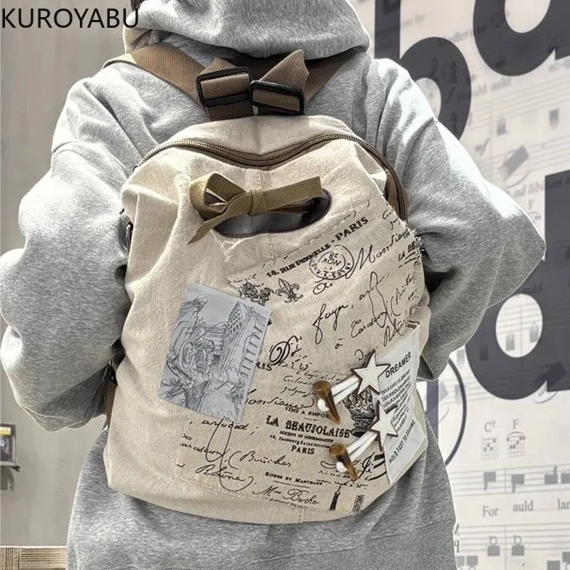 Letter Graffiti Backpack for Women School Student School Bags Waterproof Girl Mochilas Escolares Large Capacity Y2k Backpacks