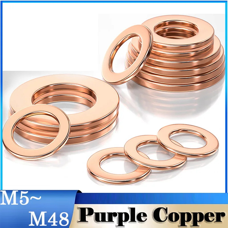 1~50Pcs M5~M48 Boat Purple copper Flat Gasket Flat Ring Gasket Sump Plug Oil Seal Copper Washer Fastener