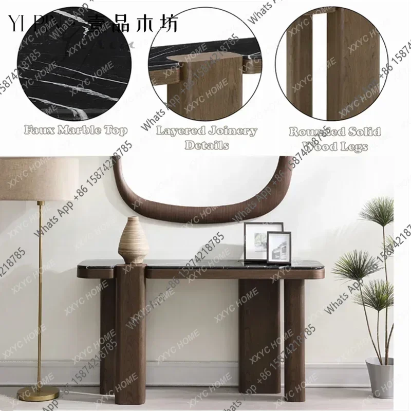 HJ Nordic Light Luxury Solid Wood Entrance Table Nordic Minimalist Marble Countertop Foyer Cabinet Modern Simple Solid Wood F
