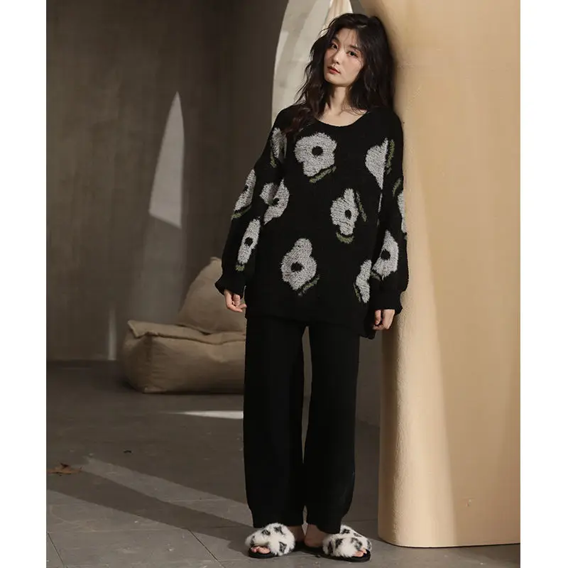 Women's Winter Long-sleeved Coral Fleece Pajamas, Fleece Thickened Loungewear 2024 New Loungewear Two-piece Set Comfortable