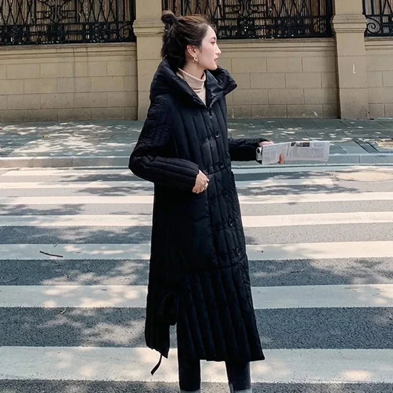 ผู้หญิงลงเสื้อแจ็คเก็ตผ้าฝ้ายหลวมหนา X ยาวผู้หญิงฤดูหนาวเสื้อแจ็คเก็ตเดี่ยว Breasted Hooded Parkas เบาะเสื้อผ้า