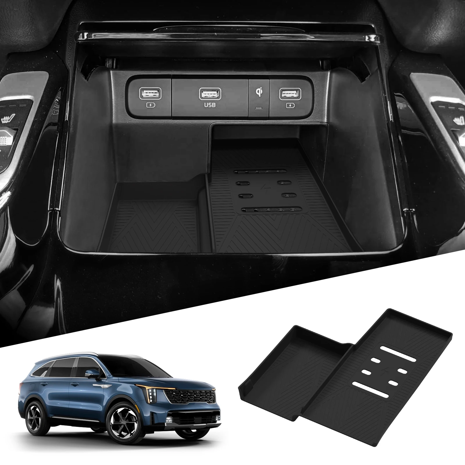 Para kia sorento 2021- 2025 telefone tapete de carregamento sem fio almofada protetora caixa de armazenamento organizador acessório interior do carro (nord eua)