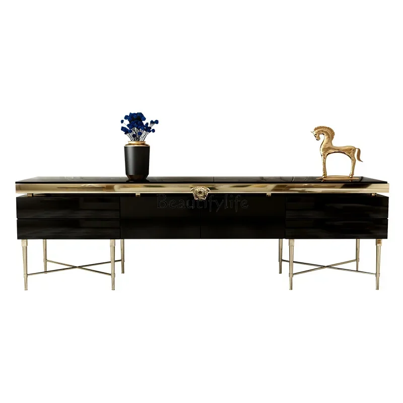 

1LX*Modern light luxury TV cabinet storage living room furniture high-grade glass metal stainless steel